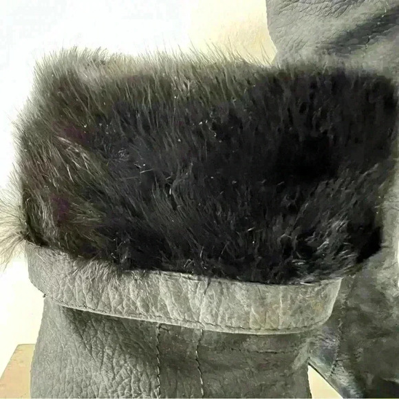 VERO CUIOIO BLACK LEATHER  FUR HEELS OVAL TOE PLATFORM BOOTS SIZE 38 - Picture 11 of 16